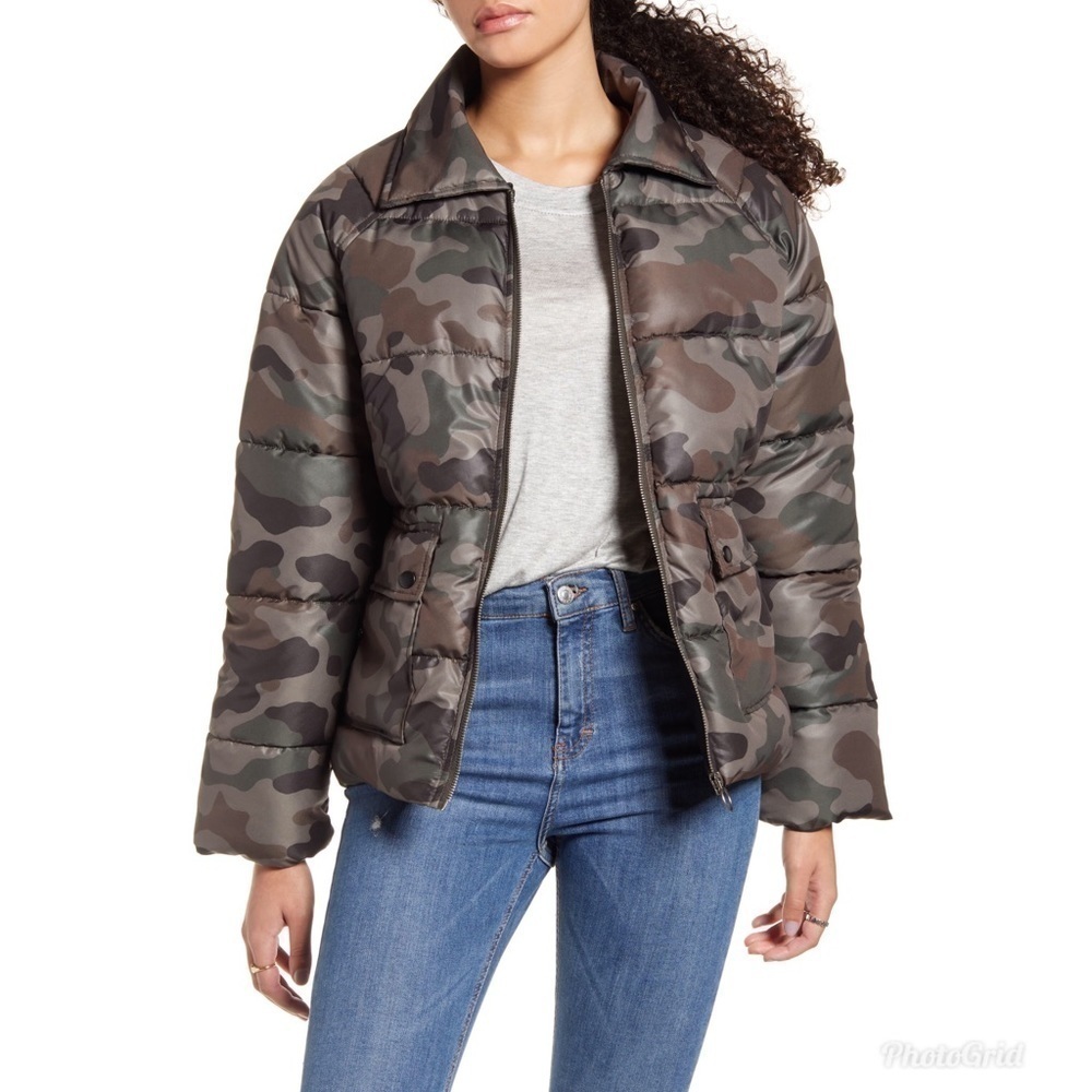 BP Printed Quilted Puffer Jacket Olive Italy Combo
